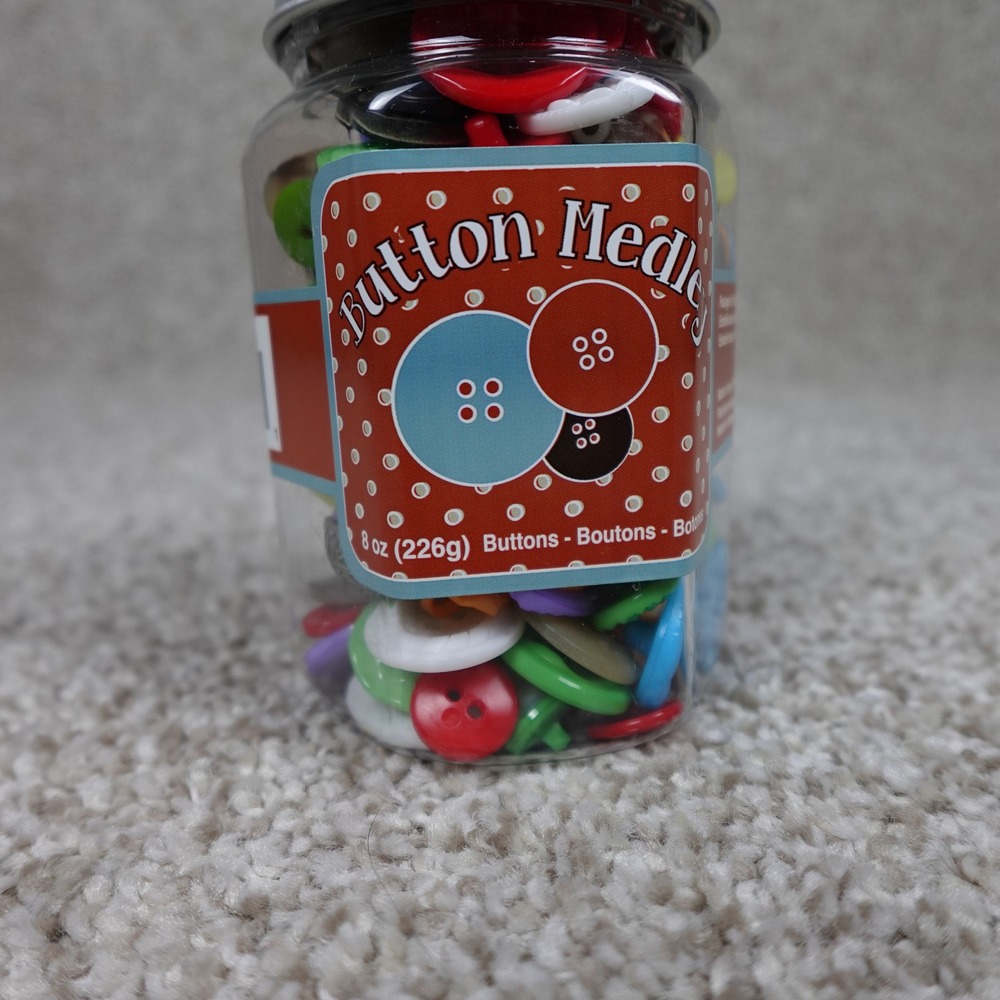 Button Medley 8oz Jar Assorted Multi Color Mixed Sizes Crafting Sewing Buttons - Picture 3 of 5